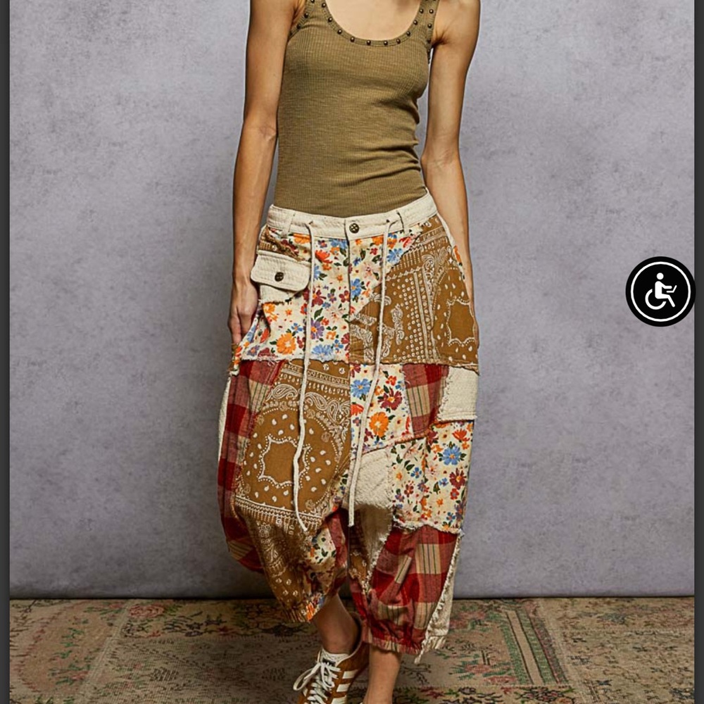 POL Bohemian Patchwork Harem Pants - image 1